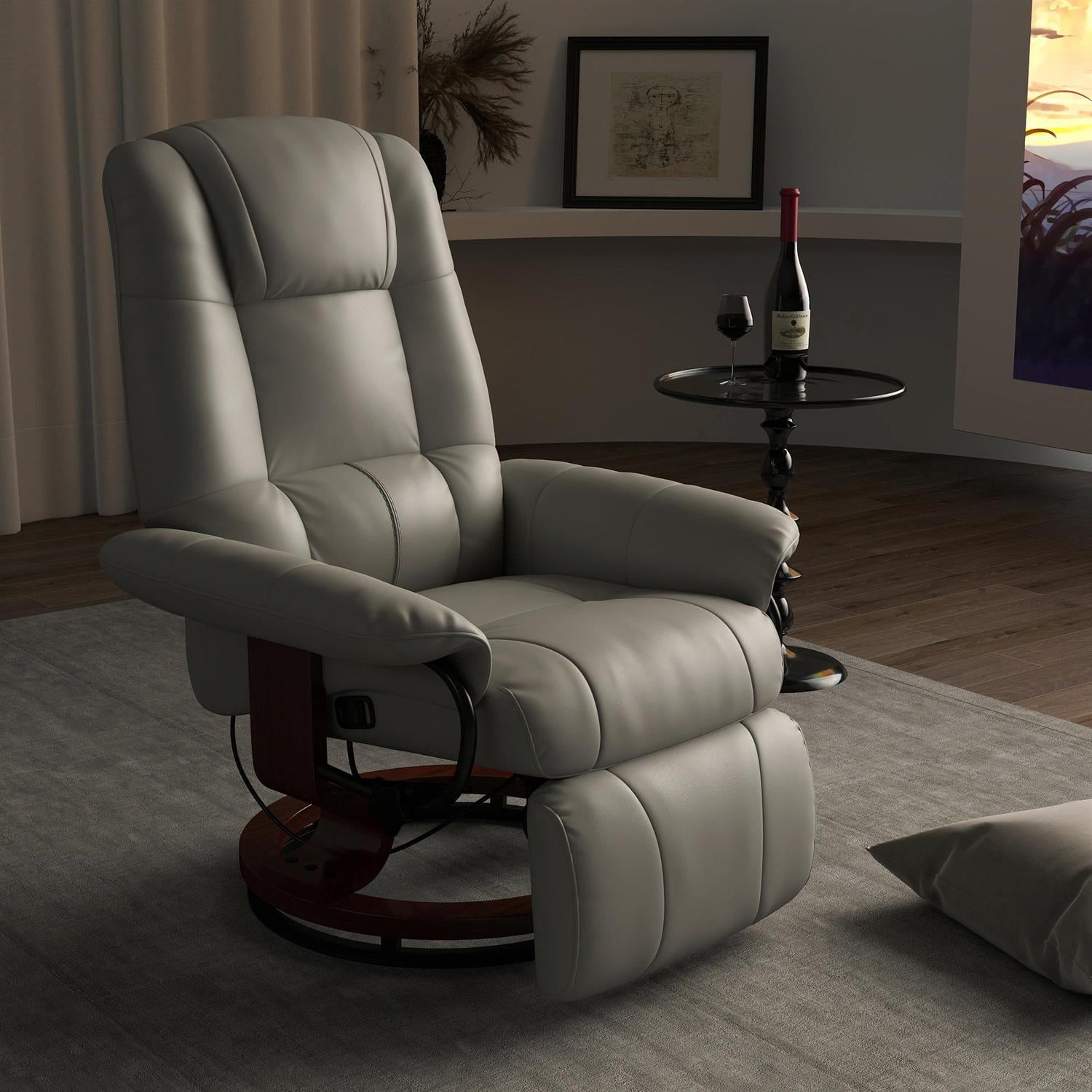 Domi Bonn Faux Leather Lounge Chair with Footrest and Armrest, Manual Swivel Recliner for Living Room, Bedroom, Gray
