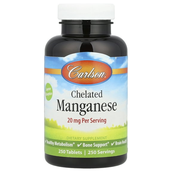 Carlson Chelated Manganese, 20 mg, 250 Tablets
