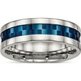 thumbnail image 1 of Stainless Steel Polished Blue Ip-Plated Checkered Design 7mm Band (Size 9.5) Made In China sr517-9.5, 1 of 5