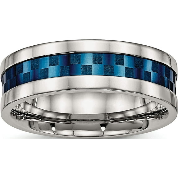 Stainless Steel Polished Blue Ip-Plated Checkered Design 7mm Band (Size 9.5) Made In China sr517-9.5