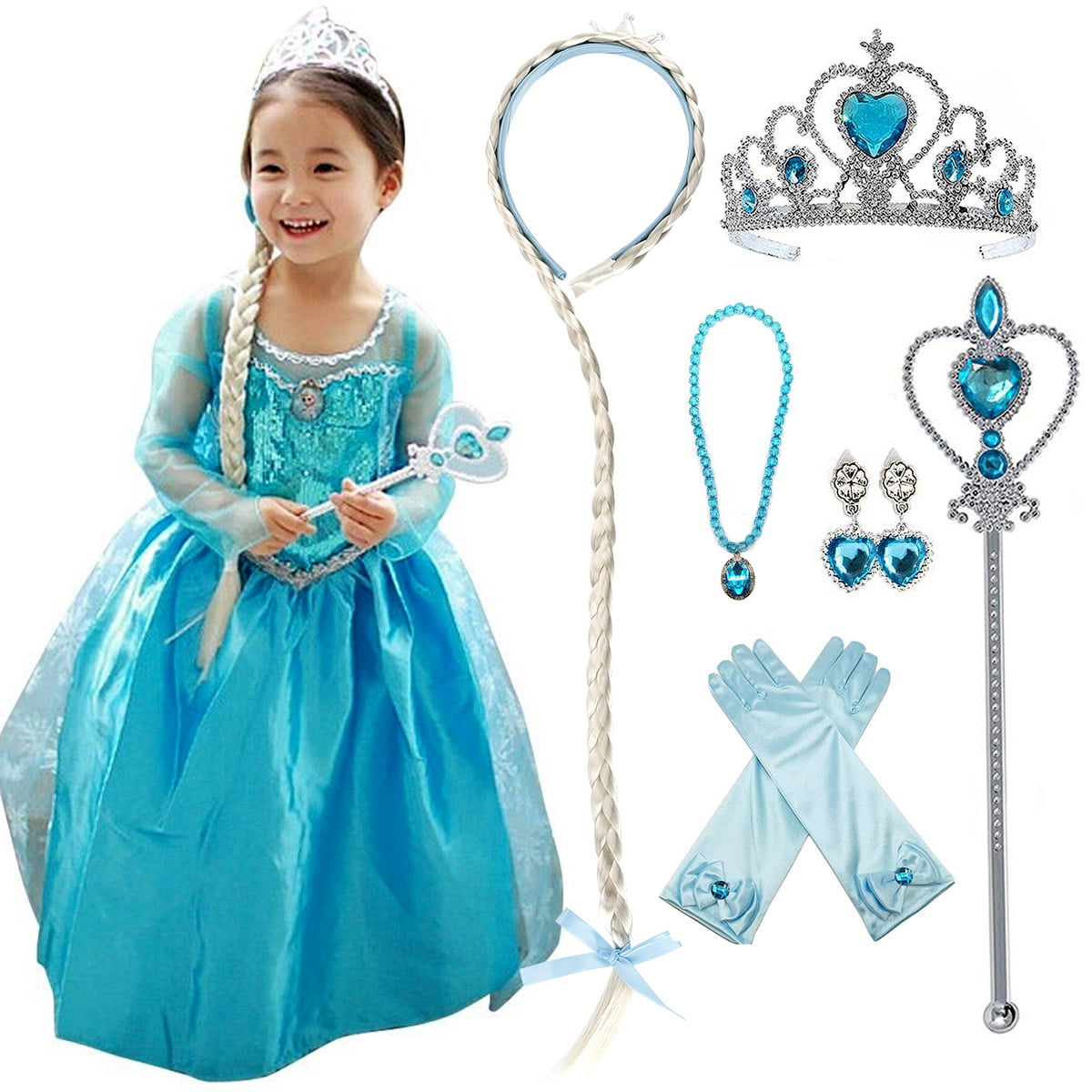 Girl Kid Party Dresses Queen Costume Cosplay Kids Princess gloves+crown 