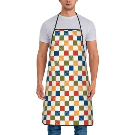 

Jgfou Floral Checkerboard Print Anti-fouling Apron for Men Women Waterproof Oil-Proof Kitchen Apron with Adjustable Straps Pocket and No-Pill No-Fade Fabric