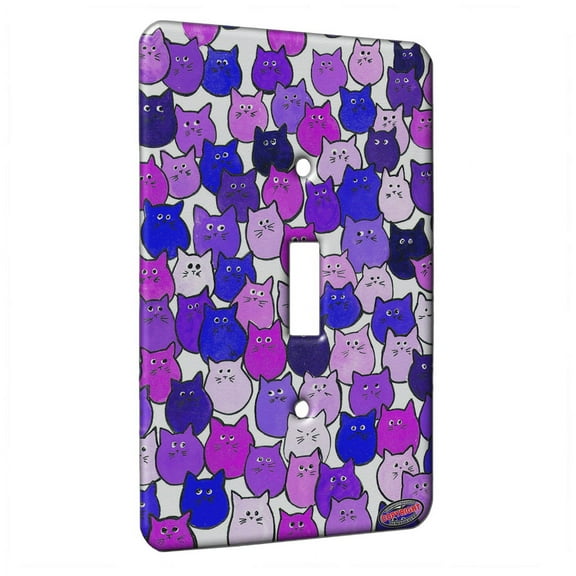 KuzmarK™ Single Gang Toggle Switch Wall Plate - Very Purple and Blue Tiny Chubby Kitties Art by Denise Every