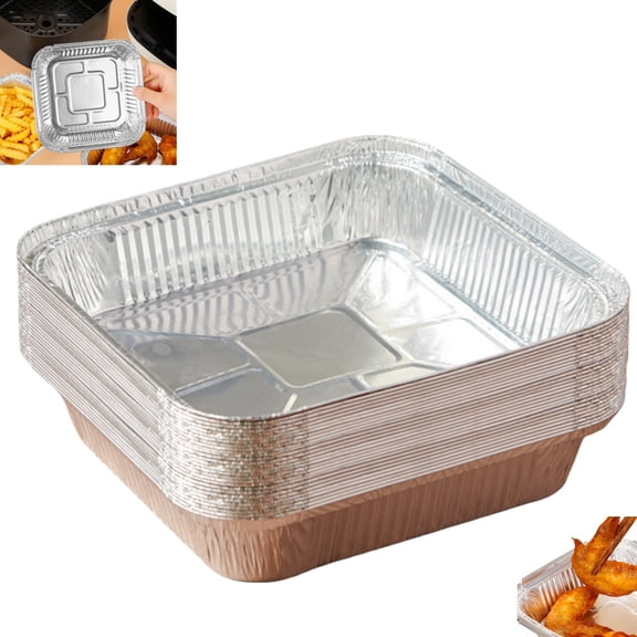 10 Pcs 9 Inch Square Thickened Aluminum Foil Trays, Disposable Air Fryer Liners, Heavy Duty Square Aluminum Foil Containers for Baking Roasting Cooking
