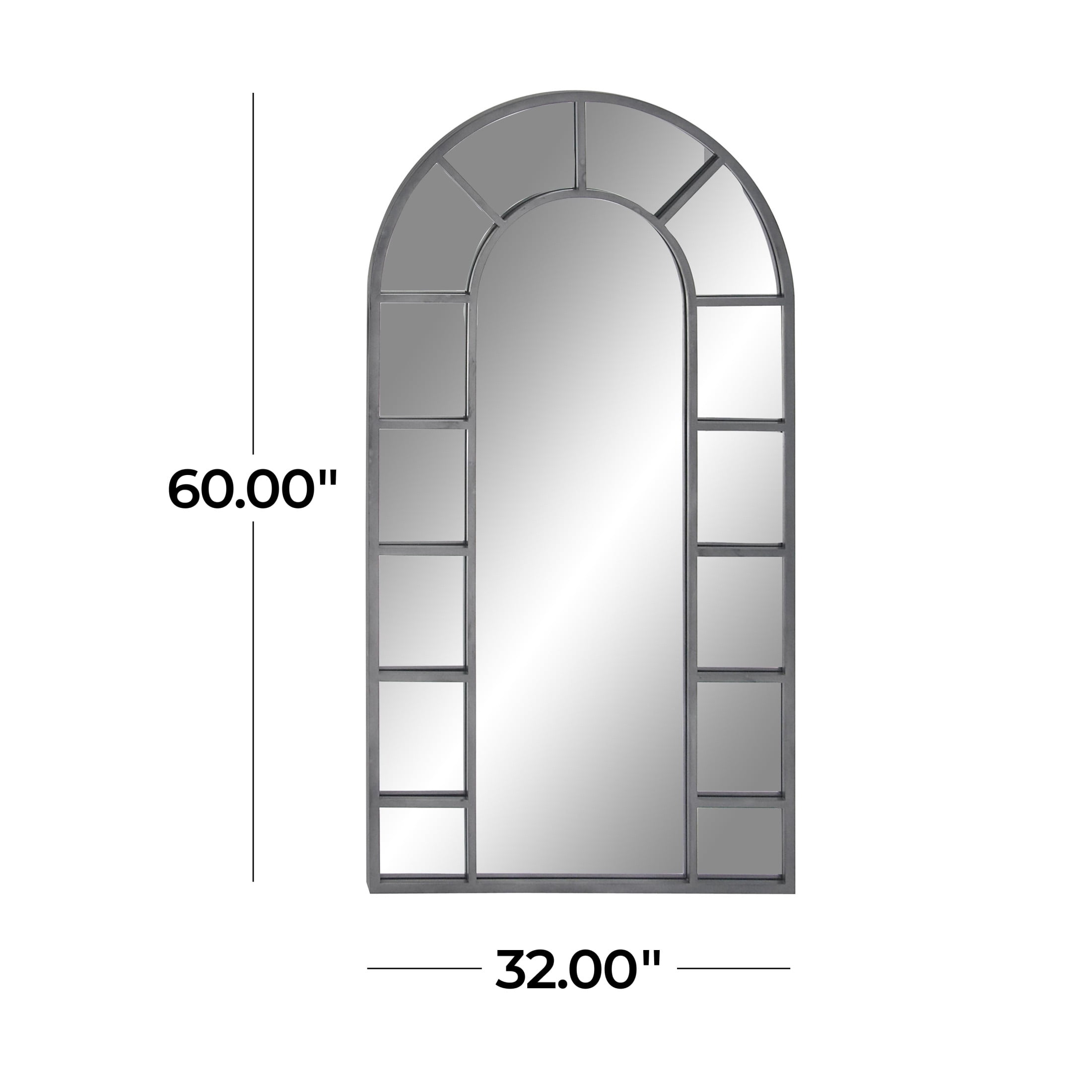 DecMode 32" x 60" Black Window Pane Inspired Wall Mirror with Arched Top