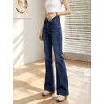 thumbnail image 5 of High Waist Solid Blue Flare Jeans for Women - High Stretch Washed Bell Bottom Denim Pants Retro Slim Fit Casual Trousers, 5 of 8