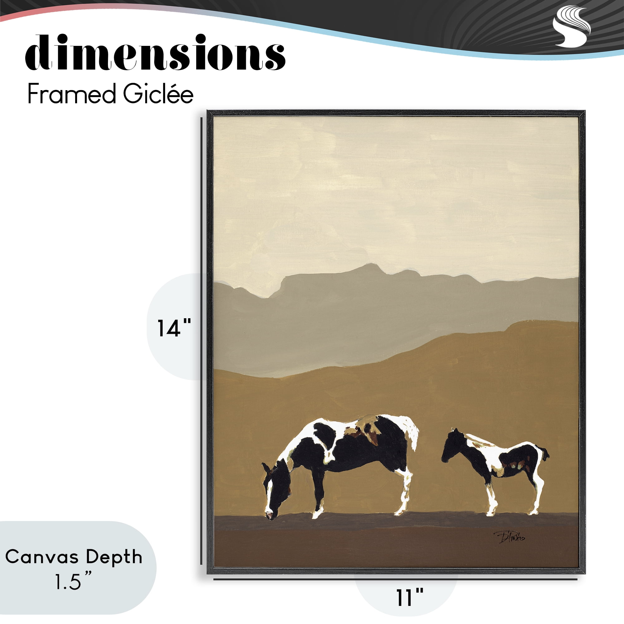 Stupell Industries Modern Mountains Horses Black Framed Giclee Art, design by Patricia Pinto