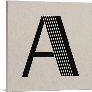 ARTCANVAS Beige Black Line Alphabet Letter A Canvas Art Print - Size: 18" x 18" (0.75" Deep)