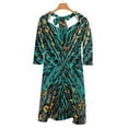thumbnail image 6 of Abstract Teal Gold Fractal Art Women's 3/4 Sleeve Dresses Elegant A-Line Midi Dress Flare Summer Casual Sundress, 6 of 9