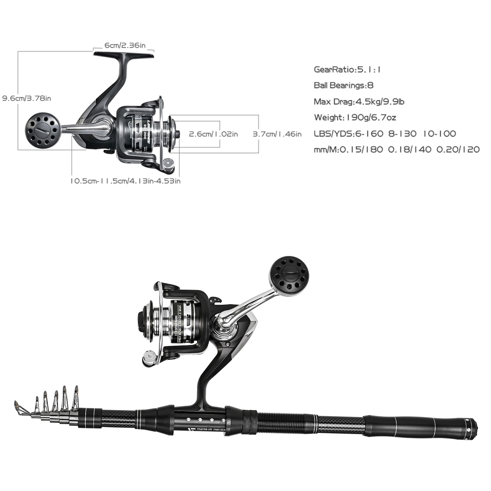 Spinning Rod kit,Carbon Sea Rod Sea Rod 1.8m Lure Rod Handle Parent ...