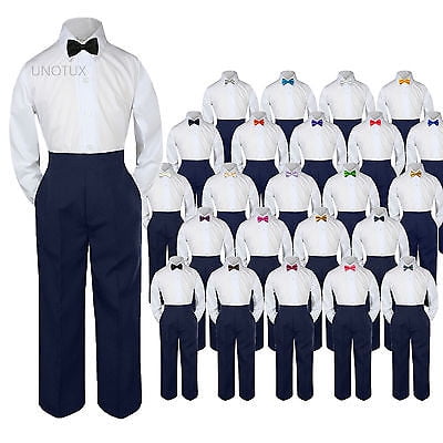 23 Color 3pc Set Bow Tie Boys Baby Toddler Kids Formal Suit Shirt Navy Pants