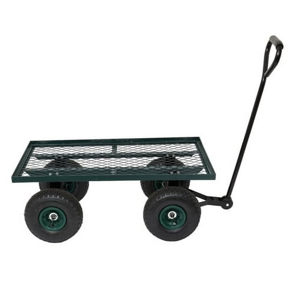 GoDecor Square Garden Wagon Metal Deck Wagon Easy to Maneuver 86*46*97cm Green