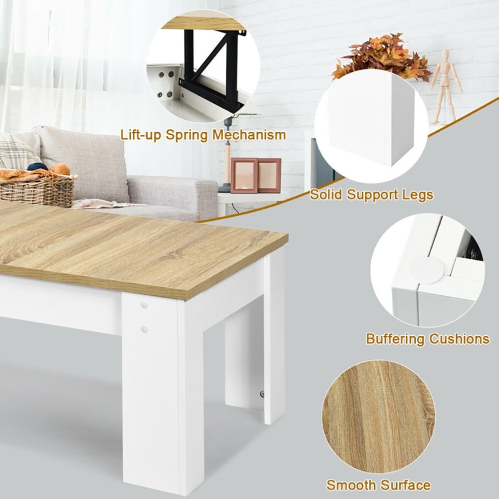 Finihen Coffee Table, Lift Top Coffee Pop-UP Cocktail Table-Brown, for Living Room, Reception Room, Office, White Finihen Coffee Table, Lift Top Coffee Pop-UP Cocktail Table-Brown, for Living Room, Reception Room, Office, White