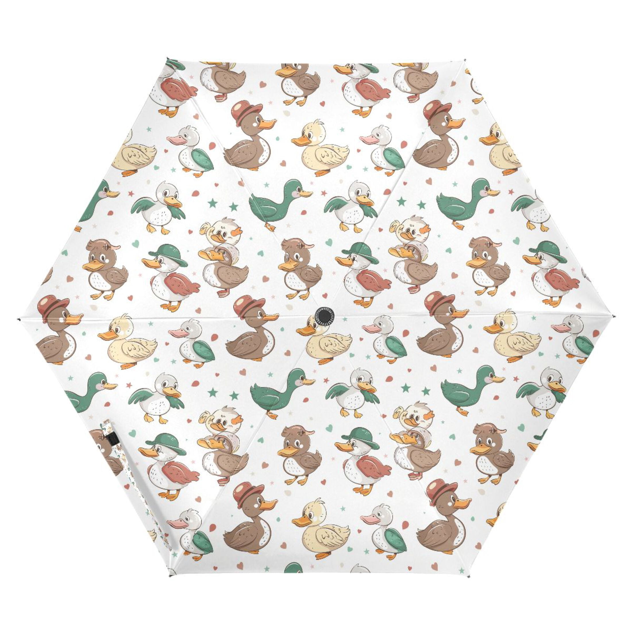 Cute Ducks with Hat Compact Sun Umbrella Windproof Travel Umbrellas for Rain Strong Portable UV Protection