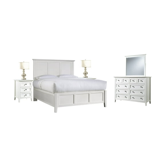 Pantego 5PC Cal King Bed, 2 Nightstand, Dresser & Mirror Set in White Mahogany