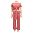 thumbnail image 6 of REORIAFEE Women 2 Piece Sets Outfits Matching Sets Lounge Set Summer Vacation Going out Outfits Women's Plus Size Short Sleeve O Neck Bandage Pullover Tops + Long Pants Set Pink L, 6 of 8