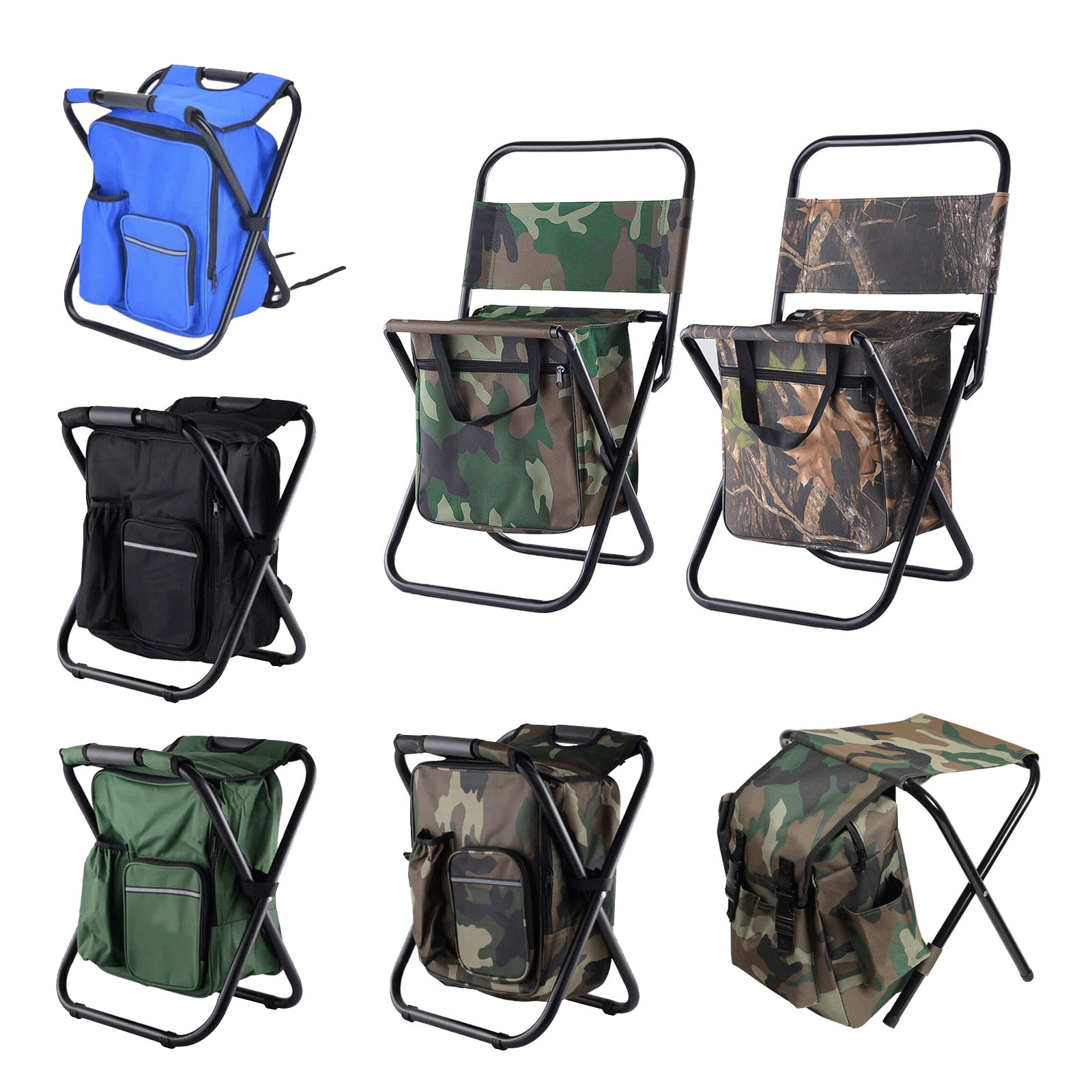 Outdoor Folding Chairs Portable Camping Backpack Stool Backpack Seat with  Double Layer Cooler Bag for Hiking Picnics and Fishing 