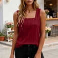 thumbnail image 5 of Olyvenn Women's Summer Solid Square Neck Pleated Cami Top Sleeveless Pullover Casual Loose Fit Tank Top Wine L, 5 of 7