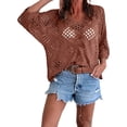 thumbnail image 5 of Kilaqueen Womens Bohemian-Inspired Crochet Top Summer Casual Batwing Sleeve V-Neck Hollow Out Beach Cover-Up Plus Size Knit Pullover Swimsuit Coverups, 5 of 8
