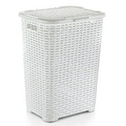 Laundry Basket, Laundry Hamper with Lid, Large 60-liter Wicker Style Hamper with Cutout Handle, to Storage Dirty Clothes in Washroom, Bathroom, Bedroom, or Dorm Room, White Color. By Superio