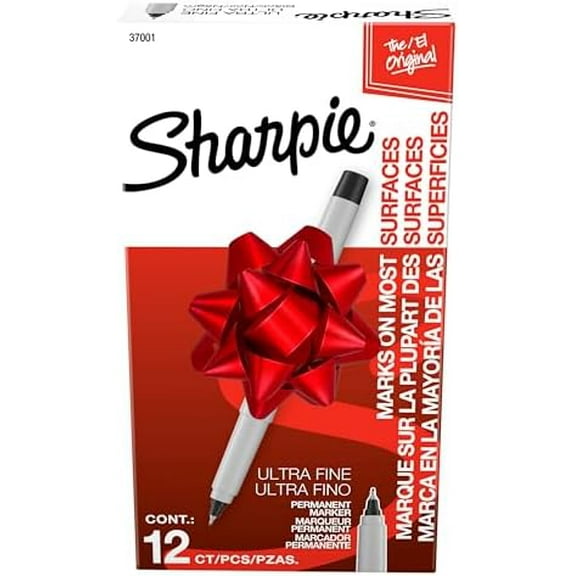 Sharpie Permanent Markers, Ultra Fine Tip, Black, 12 Count - For Classroom, Office, Home, Quick Drying, Fade Resistant, For Wood, Plastic, Paper, Metal, Ideal for Posters, Drawing, Coloring