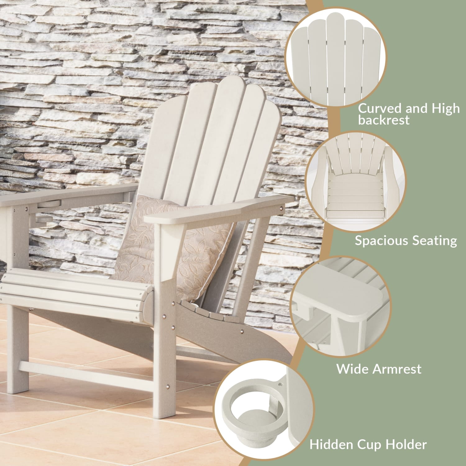 WestinTrends Highland 3-Piece Outdoor Patio HDPE Adirondack Chair With Cup Holder and Table Set, Sand