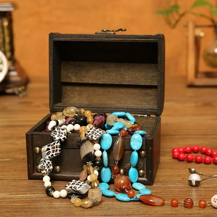 LEORX 1Pc Dark Brown Wood Container Sturdy Storage Box with Lock for Bedroom Desk