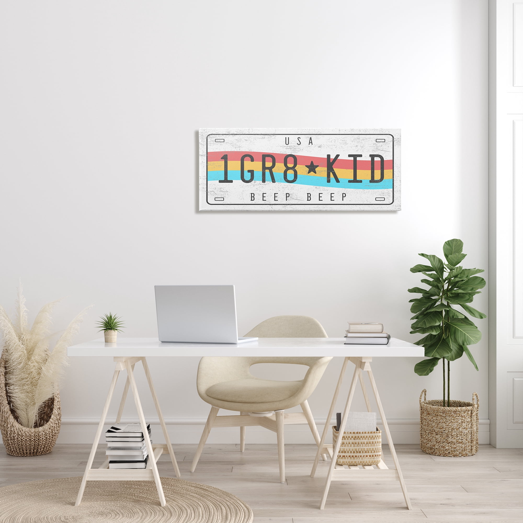Stupell Industries 1 GR8 KID Rainbow Car License Plate Transportation Painting Gallery Wrapped Canvas Print Wall Art, 17 x 40