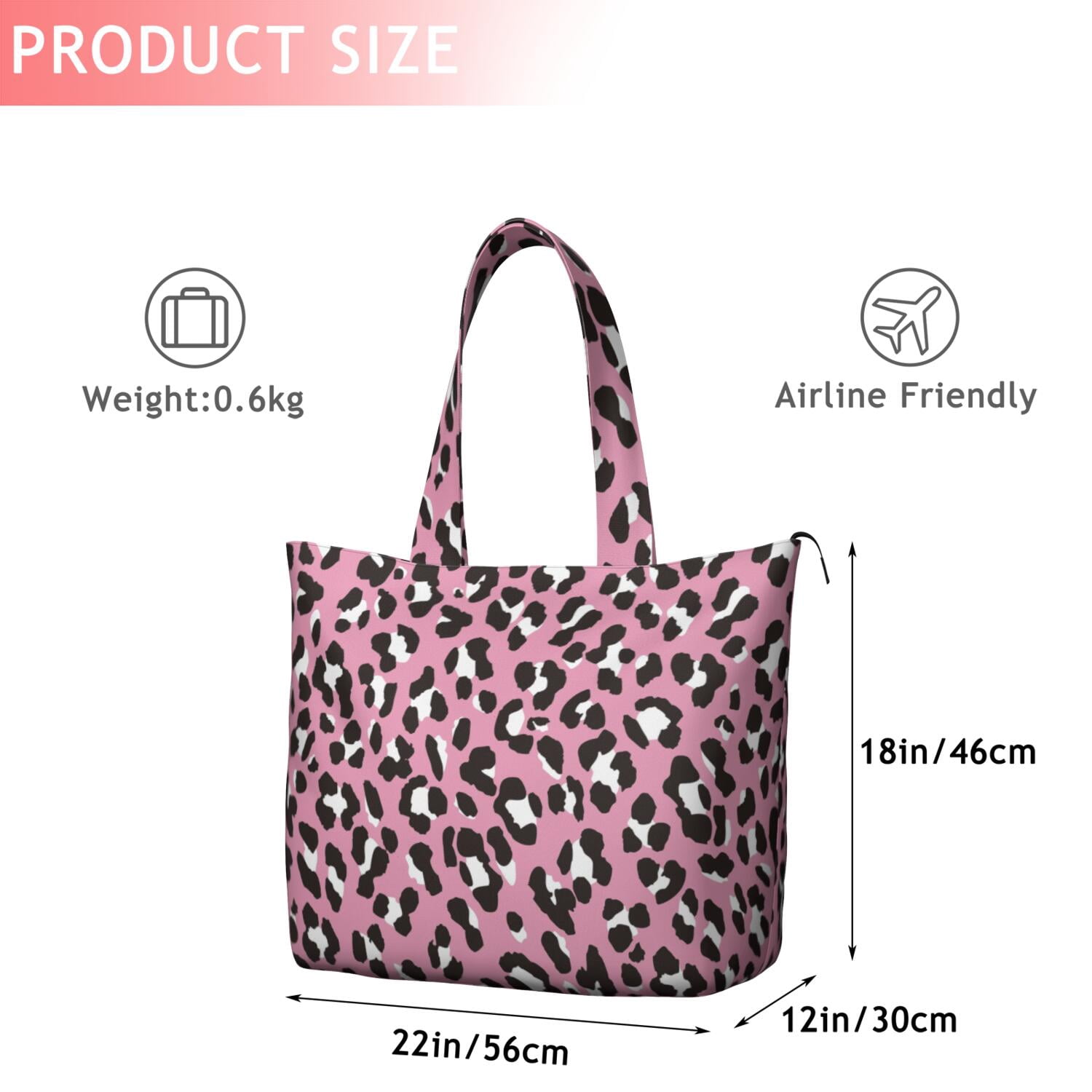 Pink and Black Of Leopard Print Travel Tote Bags for Women Carry On,Large Weekender Bags for Women Travel,Multi Functional Duffle Bag for Work,Shopping,Sports