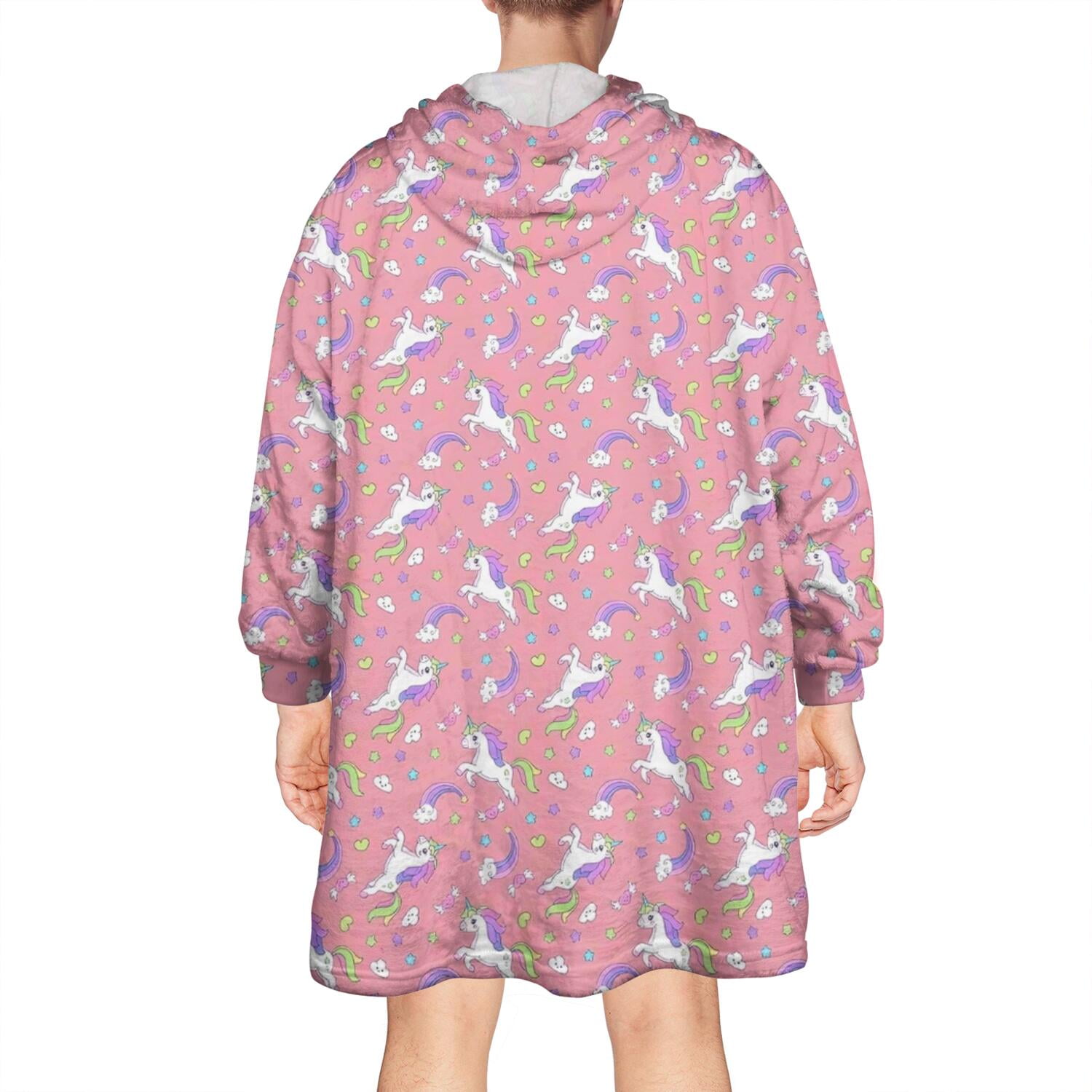 Wearable Oversized Blanket,Pink Unicorn Heart Crescent Pattern Wearable Blanket Hoodie for Adults,Cozy Hooded Blankets with Super Pockets,Super Warm Fuzzy Pullover for Women & Men