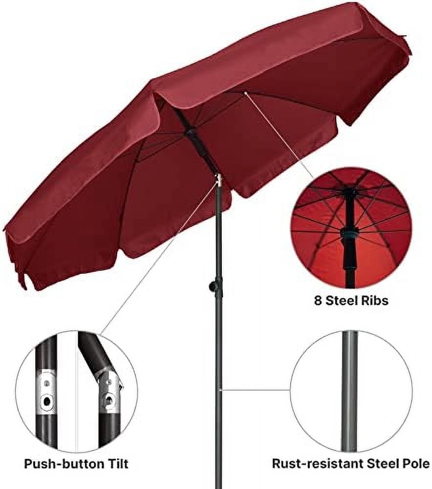 RibRave Patio Umbrella, 6.5 ft Outdoor Table Umbrella with Tilt Steel Pole, UPF50+ Protection, Great for Outdoor Garden Backyard, Maroon