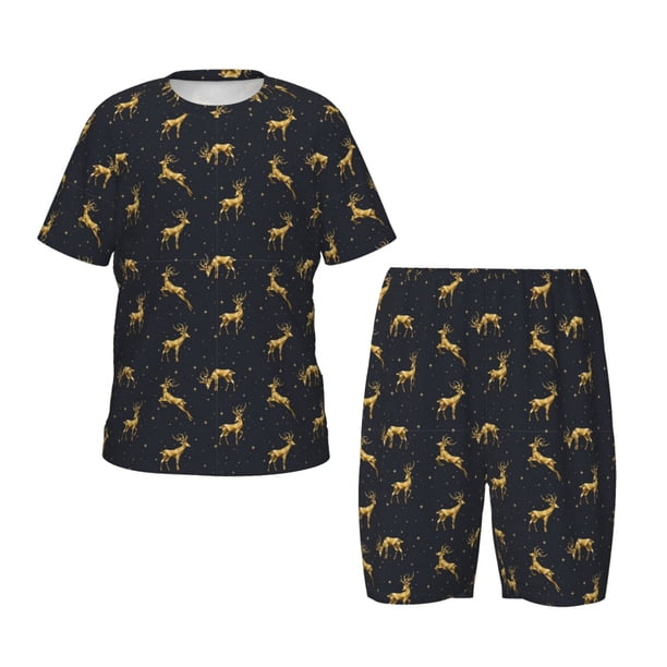 Balery Christmas Deers Conjunto de Pijama Infantil de Manga Corta con Estampado – Ropa de Dormir de Algodón Suave-4X-Large
