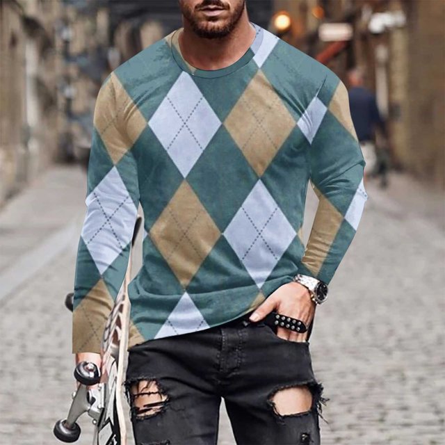 Blusas y camisas de manga larga y cuello redondo para hombre, camisetas casuales con estampado de moda y cuello redondo, blusas de licra de manga corta para hombre.