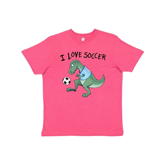 Inktastic I Love Soccer-dinosaur in Blue Youth T-Shirt