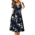 thumbnail image 3 of Scacto Womens Summer Dresses Boho Floral Printed Short Sleeve Casual Sundresses V Neck Beach Vacation Party Swing Dress with Pocket, 3 of 6