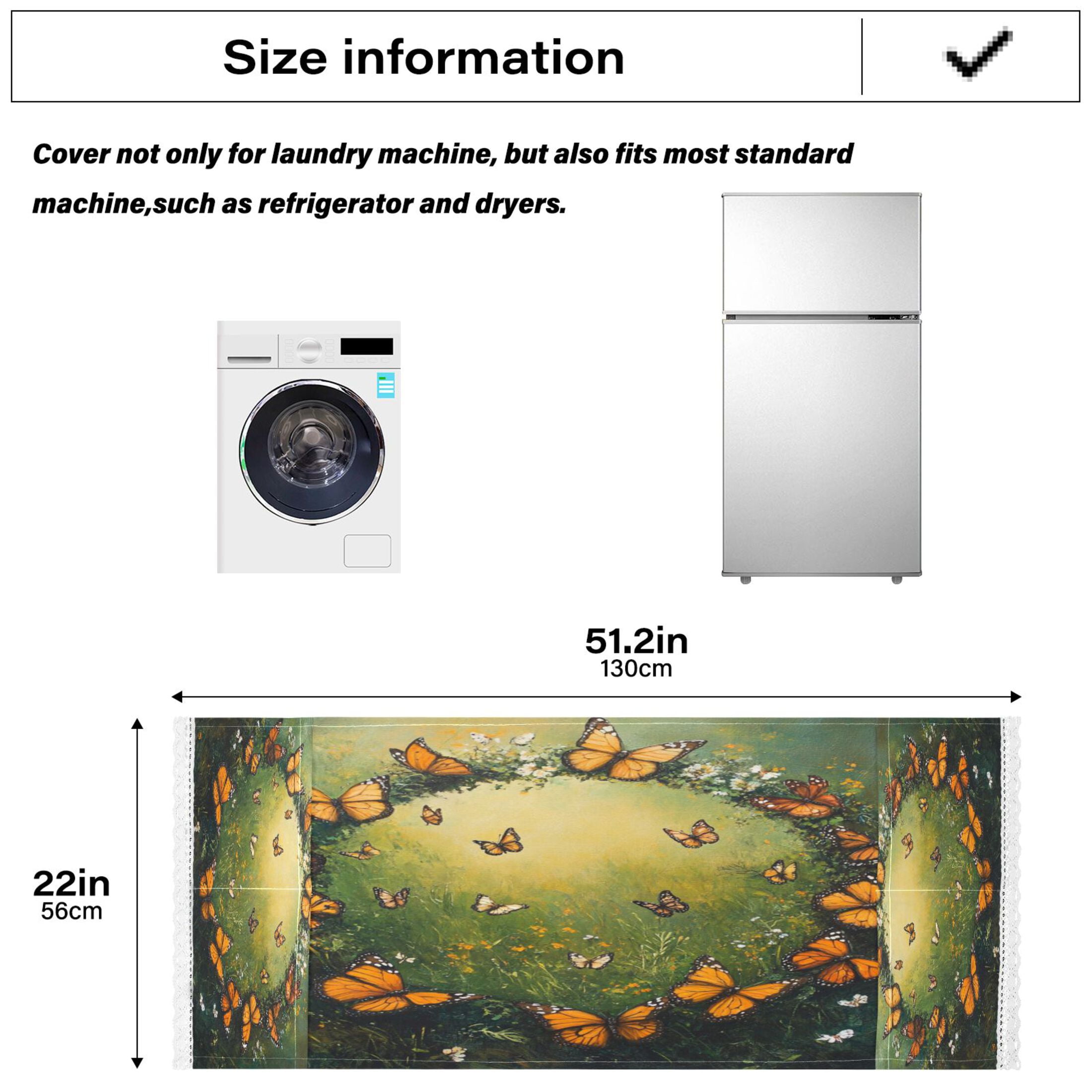 Orange and Black ButterflyWasher and Dryer Covers Dust-Proof and Oil Resistant Fridge Cover with 4 Storage Pockets Washing Machine Top Cover for Laundry Kitchen Home 51.2 x 22 In