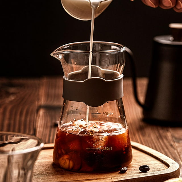 Cafetera por goteo de 300ml, jarra resistente al calor para acampar y hacer senderismo, funda protectora de silicona de 10, gotero de café de vidrio , olla individual SOLEDAD Vierta sobre la cafetera