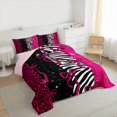 thumbnail image 3 of Homewish Cheetah Zebra Print Queen Comforter Set for Adult, Dreamy Stars Galaxy Bedding Sets, Hot Pink Modern Bowknot Reversible Bedding Comforter Set, Luxury Bedroom Decor, 3pcs, 3 of 8