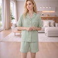 thumbnail image 2 of Yuncity Women'S Pajama Sets 2 Piece Stripe Summer Short Sleeve Button Up Top With Shorts Pjs Sleepwear Loungewear Nightwear,Size M-2Xl Light Green, 2 of 4