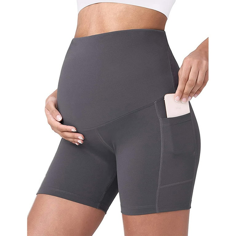 3PCS Maternity Yoga Shorts Over Bump Workout Active Pregnancy Athletic Pants  Women's Running Legging with Pockets for Summer 
