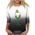thumbnail image 1 of KIHOUT Nouveaux Hauts de la Saint-Patrick pour Femmes, Blouse Dégradée Mode Féminine Verte Imprimée Graphique Col Rond Manches 3/4 T-Shirt Ample, Taille P-3TG, 1 of 4
