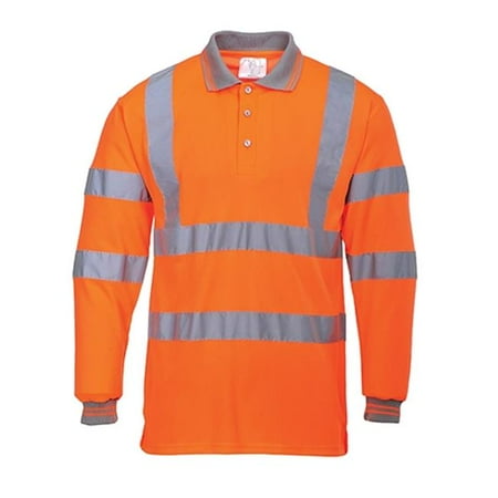 S277 Large Hi-Visibility Long Sleeved Polo Shirt, Orange - Regular