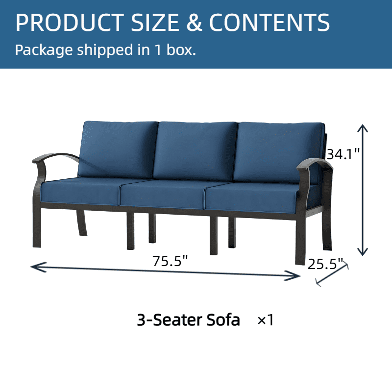 ALAULM Aluminum 3-Seat Patio Furniture Set, Outdoor Patio Conversation Set with 5.1" Cushions for Patio Backyard Poolside, Navy Blue