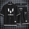 thumbnail image 5 of Traje deportivo de dos piezas para hombre, cómodo y transpirable, para correr, baloncesto, entrenamiento, manga corta, informal, tallas M a 3XL, 5 of 5