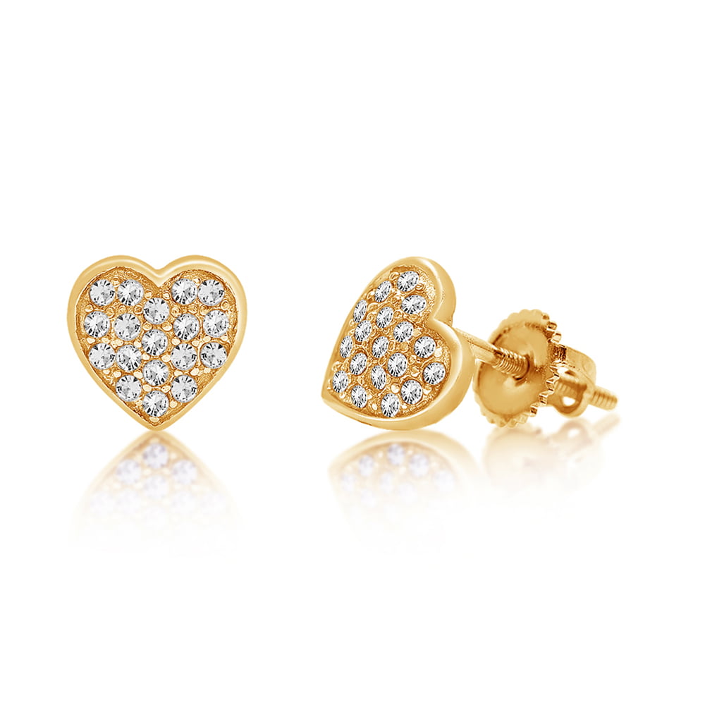 Details about   18k Gold Plated Little Heart Cubic Zirconia Screw Back Toddler Girl Earrings 