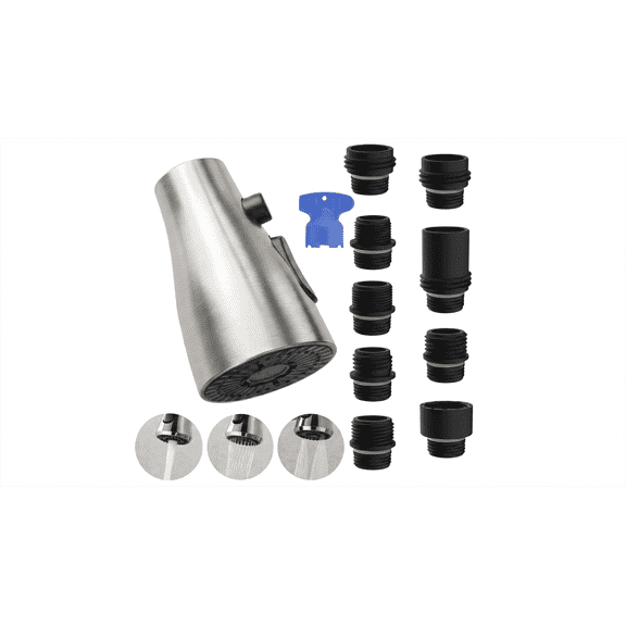 Pull Down Spray Head for Kitchen Faucet, 3-Function Replacement Nozzle with Adapters for Moen Delta Kohler AS