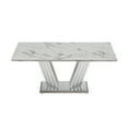thumbnail image 4 of Sumdeal 7-Piece Dining Set, 70 in White Faux Marble Dining Table with 6 Blue Velvet Chairs, Silver Legs, 4 of 9