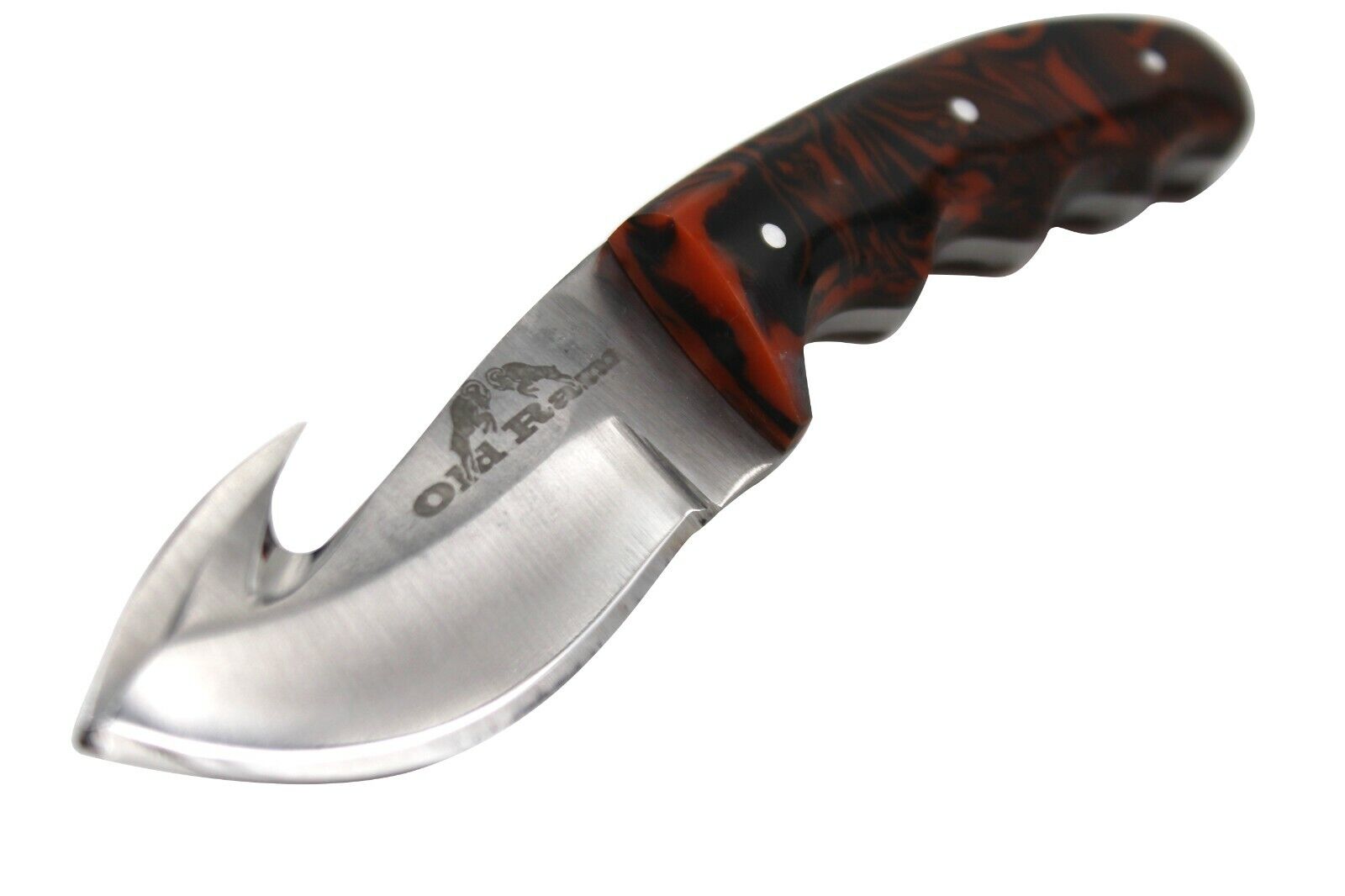 Old Ram Gut Hook Deer Skinner Fixed Blade Sharp Hunting Camping Knife w/ Sheath