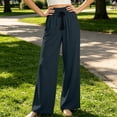 thumbnail image 4 of JSROAC Wide Leg Pants for Womens Smocked High Waist Dressy Casual Trousers Tie Front Solid Color Gauze Lounge Pants With Pockets Fall Fashion, 4 of 6