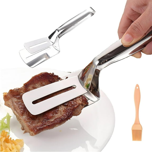 Stainless Steel Grill Clamp, Anti-Scald Extended Handle Spatula Tong, 2026 New Multi-Functional Stainless Steel Barbecue Clamp Food for Grilling Meat, Fish and Pancakes with Non-Slip Grip - 1Pcs